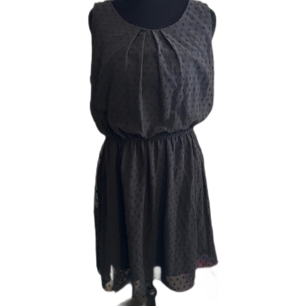 Elle Dress Black Swiss Dot Textured Mini Sleeveless Size‎ 10